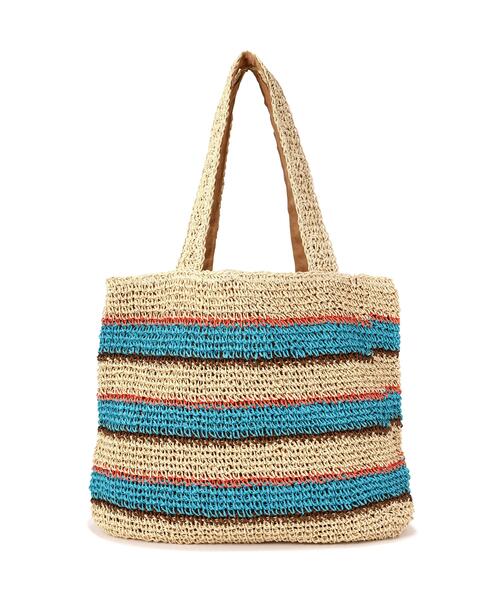 NATURAL BEAUTY BASIC（ナチュラルビューティーベーシック）の「ミックスボーダーペーパートートバッグ（トートバッグ・レディース・イエロー/ブラウン/ブルー・ﾌﾘ-）」の4枚目の写真
