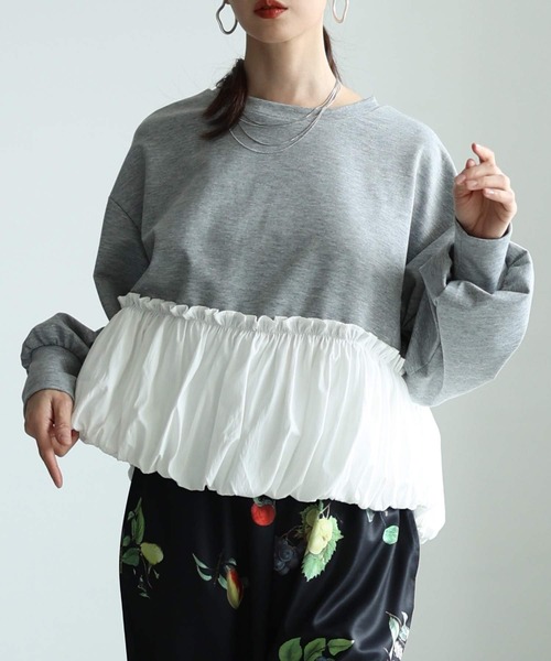 Sawa a la mode(サワアラモード)の「異素材バルーンプルオーバー(スウェット・レディース・グレー/ブラック・FREE)」の2枚目の写真