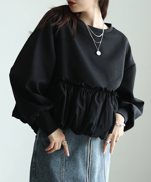 Sawa a la mode(サワアラモード)の「異素材バルーンプルオーバー(スウェット・レディース・グレー/ブラック・FREE)」の1枚目の写真