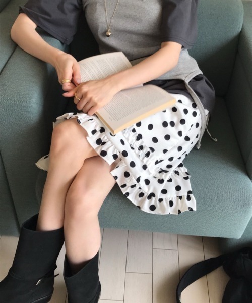 LAC-VERT(ラック・ヴェール)の「ドット柄フリルミディスカート(スカート・レディース・ブラック/ホワイト・FREE)」の22枚目の写真