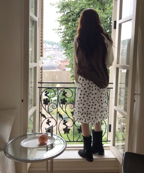 LAC-VERT(ラック・ヴェール)の「ドット柄フリルミディスカート(スカート・レディース・ブラック/ホワイト・FREE)」の16枚目の写真