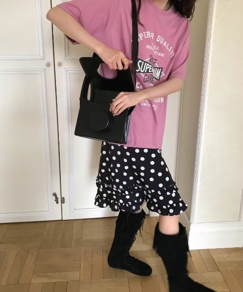 LAC-VERT(ラック・ヴェール)の「ドット柄フリルミディスカート(スカート・レディース・ブラック/ホワイト・FREE)」の5枚目の写真