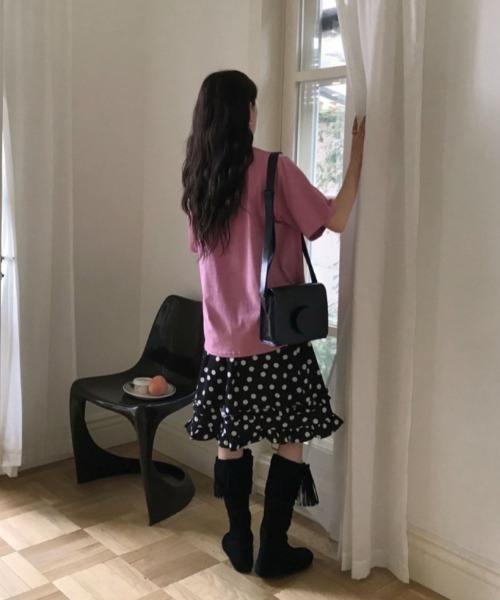 LAC-VERT(ラック・ヴェール)の「ドット柄フリルミディスカート(スカート・レディース・ブラック/ホワイト・FREE)」の7枚目の写真