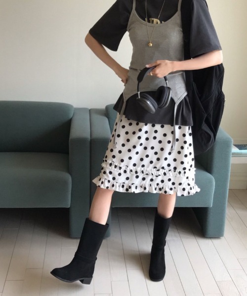 LAC-VERT(ラック・ヴェール)の「ドット柄フリルミディスカート(スカート・レディース・ブラック/ホワイト・FREE)」の21枚目の写真