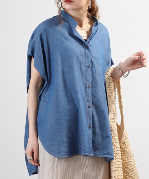 BRODIAEA(ブローディア)の「BRODIAEA ダンガリードロップショルダーブラウス 半端袖(シャツ/ブラウス・レディース・ブルー/ネイビー・40)」の12枚目の写真