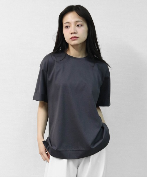 THE CELL.（ザセルドット）の「接触冷感ドライタッチコットン　ロールアップオーバーサイズTシャツ　DRY-TOUCH COOL COTTON ROLL-UP OVERSIZED TEE（Tシャツ/カットソー・レディース・ブラック/チャコールグレー/オフホワイト/ピンク・FREE）」の15枚目の写真