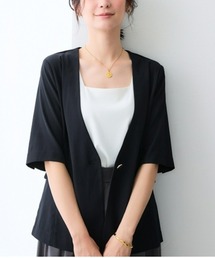 7days Life Styling | 【接触冷感／UVカット】シアーノーカラー５分袖ジャケット（洗濯機OK）(カバーオール)