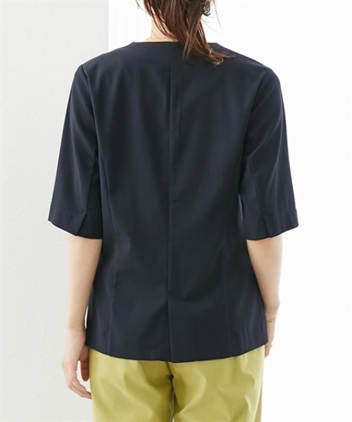 7days Life Styling(セブンデイズライフスタイリング)の「【接触冷感/UVカット】シアーノーカラー5分袖ジャケット(洗濯機OK)(カバーオール・レディース・ブラック/アイボリー・3L/LL/L/M/S)」の10枚目の写真