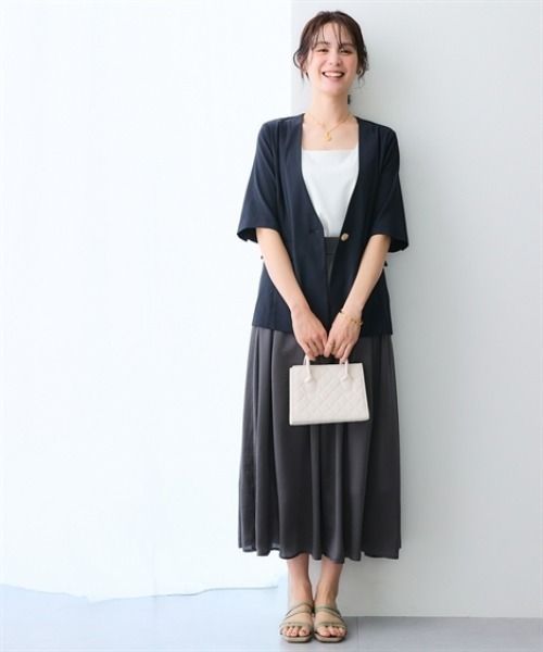 7days Life Styling(セブンデイズライフスタイリング)の「【接触冷感/UVカット】シアーノーカラー5分袖ジャケット(洗濯機OK)(カバーオール・レディース・ブラック/アイボリー・3L/LL/L/M/S)」の4枚目の写真
