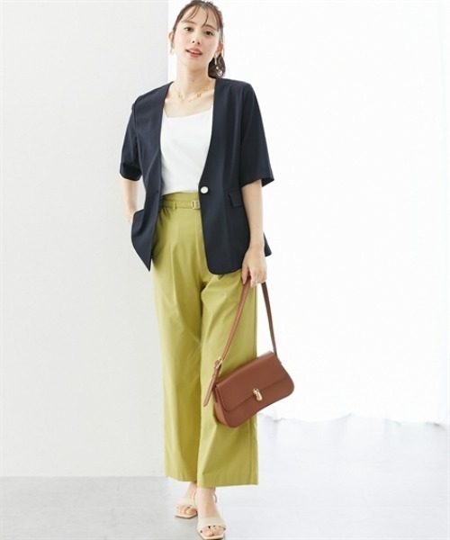 7days Life Styling(セブンデイズライフスタイリング)の「【接触冷感/UVカット】シアーノーカラー5分袖ジャケット(洗濯機OK)(カバーオール・レディース・ブラック/アイボリー・3L/LL/L/M/S)」の5枚目の写真