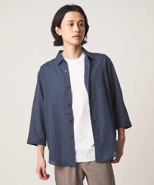 A DAY IN THE LIFE UNITED ARROWS(アデイインザライフユナイテッドアローズ)の「リネンライク スラブ レギュラーカラー 7分袖シャツ-吸水速乾・通気性-<A DAY IN THE LIFE>(シャツ/ブラウス・メンズ・ライラック/ターコイズブルー系/ベージュ/ネイビー・XL/S/M/L)」の21枚目の写真