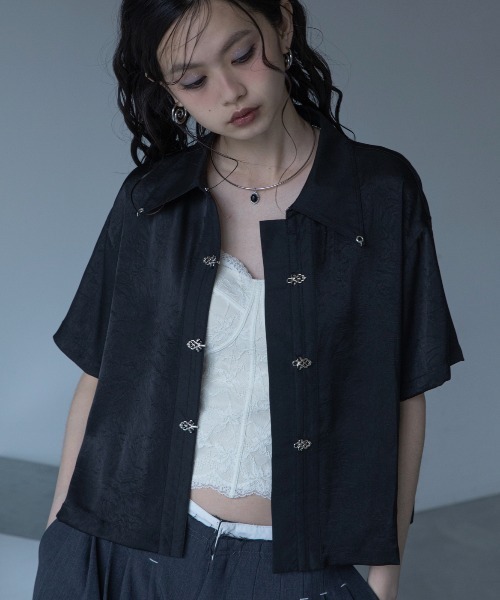 VACANCY（ヴァカンシー）の「チャイナボタンハーフスリーブシャツ（シャツ/ブラウス・レディース・ダークグリーン/ホワイト/ブラック・FREE）」の19枚目の写真
