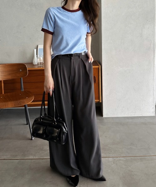 Eclat one(エクラワン)の「【Eclat one】パイル 素材 配色 デザイン プルオーバー(Tシャツ/カットソー・レディース・ピンク/ライトグレー/ネイビー/ブルー・FREE)」の16枚目の写真
