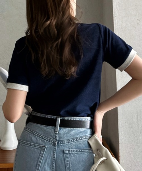 Eclat one(エクラワン)の「【Eclat one】パイル 素材 配色 デザイン プルオーバー(Tシャツ/カットソー・レディース・ピンク/ライトグレー/ネイビー/ブルー・FREE)」の18枚目の写真
