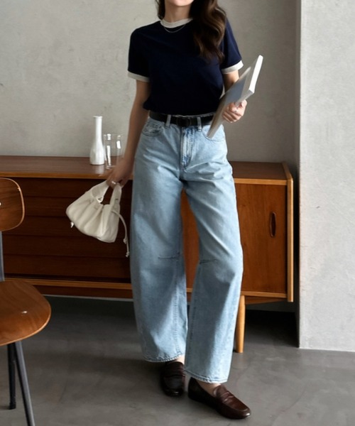Eclat one(エクラワン)の「【Eclat one】パイル 素材 配色 デザイン プルオーバー(Tシャツ/カットソー・レディース・ピンク/ライトグレー/ネイビー/ブルー・FREE)」の19枚目の写真