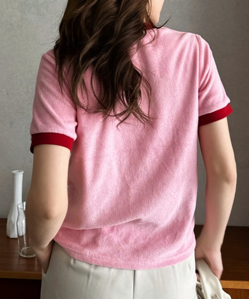 Eclat one(エクラワン)の「【Eclat one】パイル 素材 配色 デザイン プルオーバー(Tシャツ/カットソー・レディース・ピンク/ライトグレー/ネイビー/ブルー・FREE)」の13枚目の写真