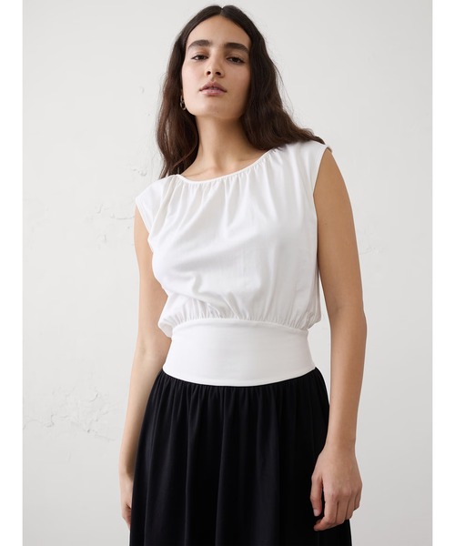 BANANA REPUBLIC FACTORY STORE(バナナリパブリック ファクトリーストア)の「BANANA REPUBLIC FACTORY STORE ブラウジングウエスト ニットミディワンピース(ワンピース・レディース・ネイビー/ブラック・XS/S/M/L)」の4枚目の写真