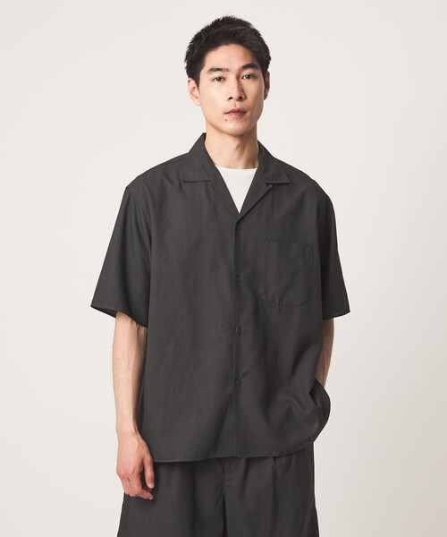 green label relaxing（グリーンレーベルリラクシング）の「TR 和紙 オープンカラー 半袖 シャツ（シャツ/ブラウス・メンズ・ダークグレー/モカ・M/S/L/XL）」の6枚目の写真
