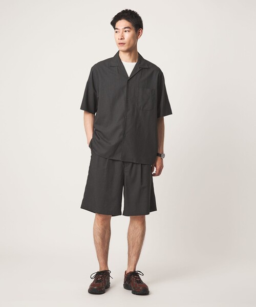 green label relaxing（グリーンレーベルリラクシング）の「TR 和紙 オープンカラー 半袖 シャツ（シャツ/ブラウス・メンズ・ダークグレー/モカ・M/S/L/XL）」の7枚目の写真