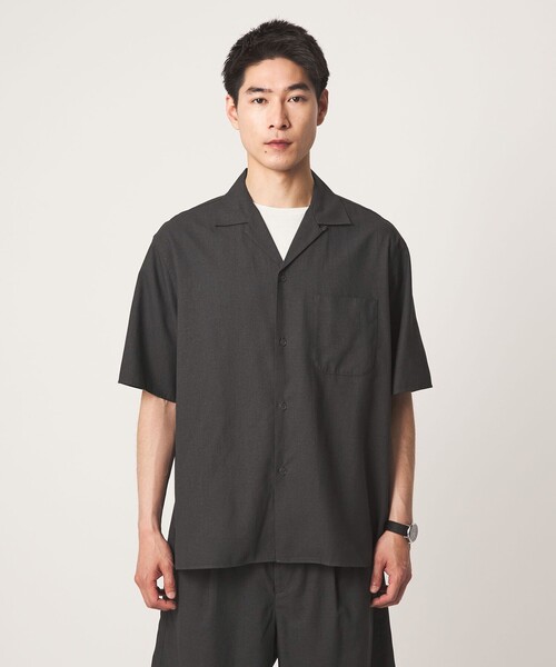 green label relaxing（グリーンレーベルリラクシング）の「TR 和紙 オープンカラー 半袖 シャツ（シャツ/ブラウス・メンズ・ダークグレー/モカ・M/S/L/XL）」の9枚目の写真