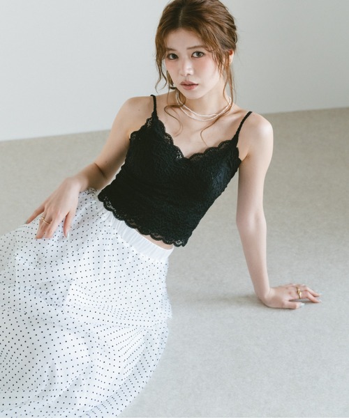 VANNIE U(ヴァニーユー)の「タックデザインドットチュールスカート/SMサイズ展開/低身長向けサイズあり(スカート・レディース・ブラック/ホワイト・S/M)」の16枚目の写真