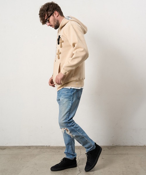 STUD MUFFIN(スタッドマフィン)の「mpa4114- T-C裏毛起毛 ファー-ムックボアミックスパッチワークジップパーカー(624-02916)(パーカー・メンズ・チャコールグレー/ブラック/ベージュ・4/3/2)」の17枚目の写真