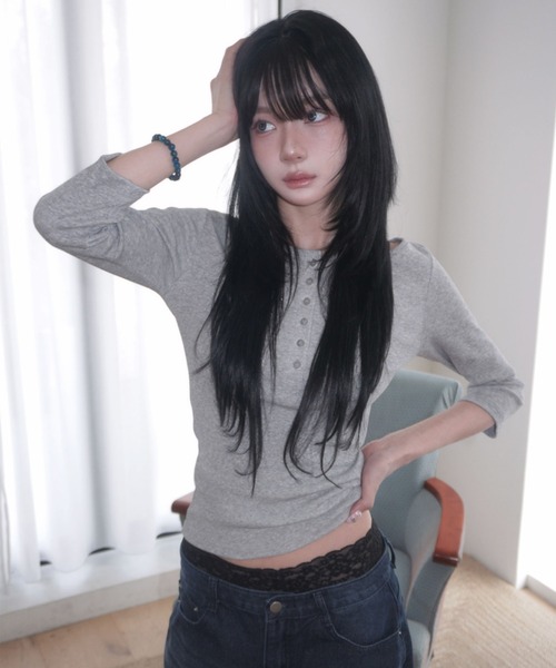 modimood（モディムード）の「[MADE] MOMU BASIC ヘンリーネック7分袖Tシャツ（Tシャツ/カットソー・レディース・ネイビー/ブラック/アイボリー/グレー・FREE/1/2）」の22枚目の写真