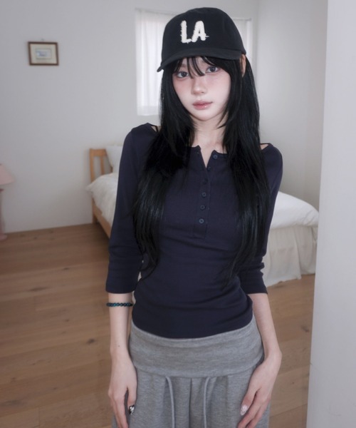 modimood（モディムード）の「[MADE] MOMU BASIC ヘンリーネック7分袖Tシャツ（Tシャツ/カットソー・レディース・ネイビー/ブラック/アイボリー/グレー・FREE/1/2）」の17枚目の写真