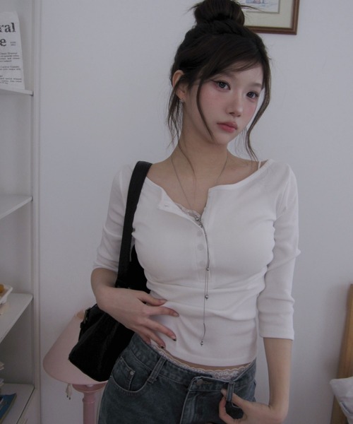 modimood（モディムード）の「[MADE] MOMU BASIC ヘンリーネック7分袖Tシャツ（Tシャツ/カットソー・レディース・ネイビー/ブラック/アイボリー/グレー・FREE/1/2）」の13枚目の写真