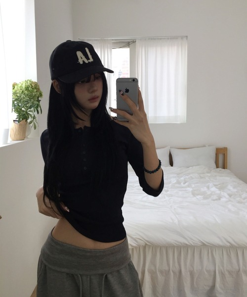 modimood（モディムード）の「[MADE] MOMU BASIC ヘンリーネック7分袖Tシャツ（Tシャツ/カットソー・レディース・ネイビー/ブラック/アイボリー/グレー・FREE/1/2）」の21枚目の写真