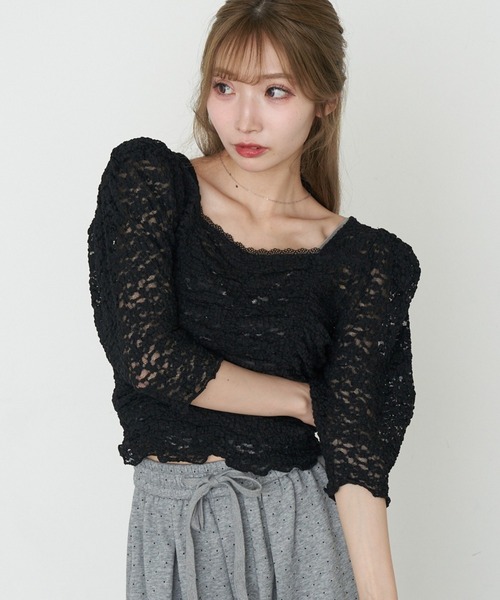 RAY CASSIN(レイカズン)の「【無地 / レース】シャーリングパワショルTシャツ(Tシャツ/カットソー・レディース・グレー/ホワイト系その他2/ブラック系その他2/ブラック/アイボリー・FREE)」の17枚目の写真