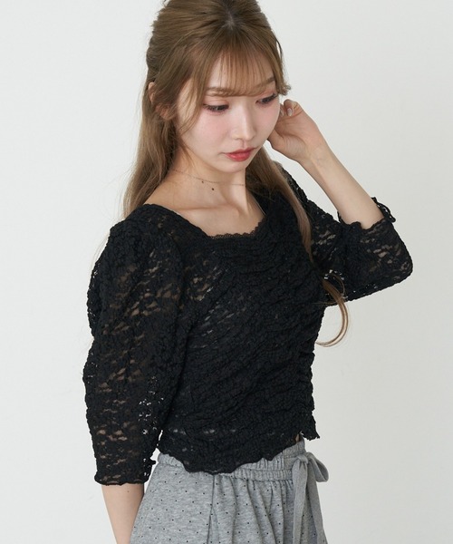 RAY CASSIN(レイカズン)の「【無地 / レース】シャーリングパワショルTシャツ(Tシャツ/カットソー・レディース・グレー/ホワイト系その他2/ブラック系その他2/ブラック/アイボリー・FREE)」の22枚目の写真