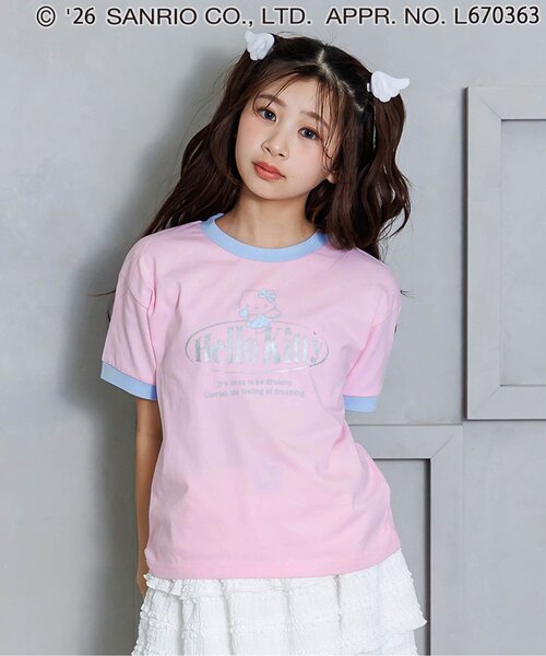 algy(アルジー)の「【ハローキティ】エンジェルリンガーTシャツ(Tシャツ/カットソー・キッズ・ピンク/オフホワイト/サックスブルー・160/150/140/130)」の3枚目の写真