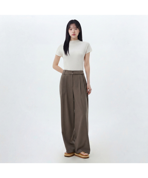 LAP(ラップ)の「ツーピンタックベルト付きワイドパンツ AS2WP464(スラックス・レディース・ダークブラウン/ブラック・SMALL/MEDIUM)」の4枚目の写真