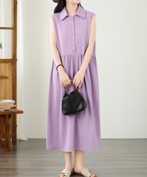 ONEP STAR(ワンピスター)の「襟付きノースリーブワンピース(ワンピース・レディース・パープル/グリーン・X-LARGE/MEDIUM/LARGE)」の3枚目の写真