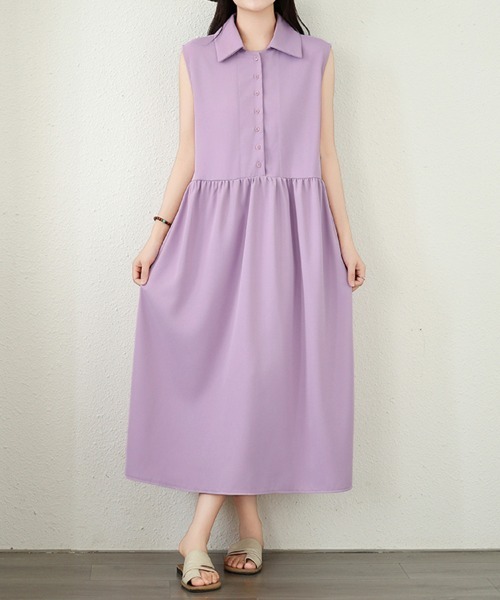 ONEP STAR(ワンピスター)の「襟付きノースリーブワンピース(ワンピース・レディース・パープル/グリーン・X-LARGE/MEDIUM/LARGE)」の4枚目の写真