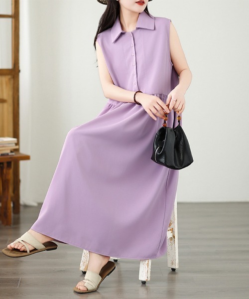 ONEP STAR(ワンピスター)の「襟付きノースリーブワンピース(ワンピース・レディース・パープル/グリーン・X-LARGE/MEDIUM/LARGE)」の5枚目の写真