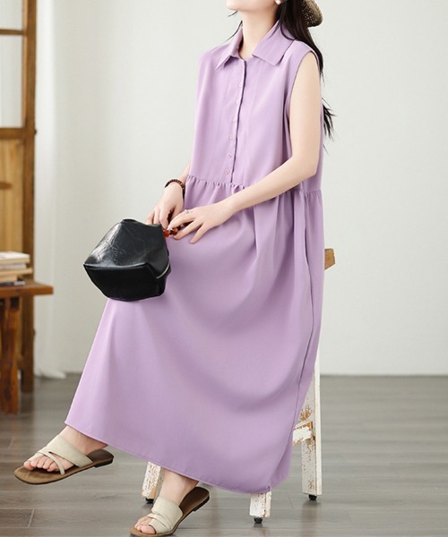 ONEP STAR(ワンピスター)の「襟付きノースリーブワンピース(ワンピース・レディース・パープル/グリーン・X-LARGE/MEDIUM/LARGE)」の6枚目の写真