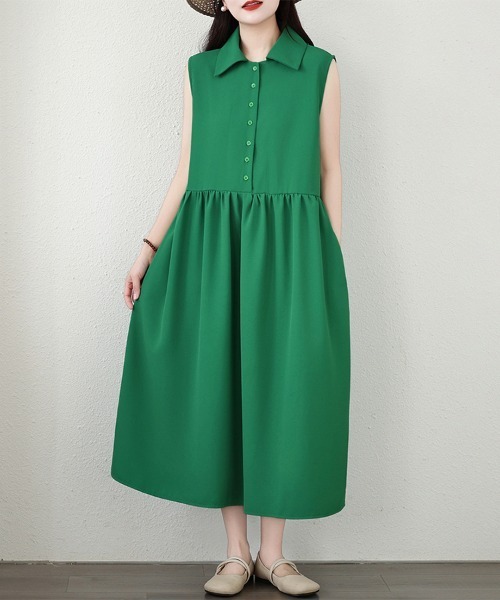 ONEP STAR(ワンピスター)の「襟付きノースリーブワンピース(ワンピース・レディース・パープル/グリーン・X-LARGE/MEDIUM/LARGE)」の8枚目の写真