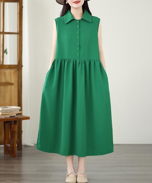 ONEP STAR(ワンピスター)の「襟付きノースリーブワンピース(ワンピース・レディース・パープル/グリーン・X-LARGE/MEDIUM/LARGE)」の10枚目の写真