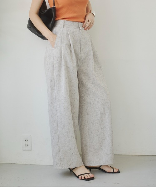 ANGIE(アンジー)の「サマーツイード 2タック ワイドパンツ / オフィスカジュアル / 夏服(スラックス・レディース・アイボリー/ブラック・FREE)」の2枚目の写真