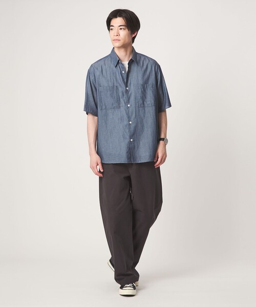green label relaxing(グリーンレーベルリラクシング)の「2.25オンス デニム レギュラーカラー 半袖 シャツ(シャツ/ブラウス・メンズ・ネイビー/ブラック・L/S/XL/M)」の9枚目の写真