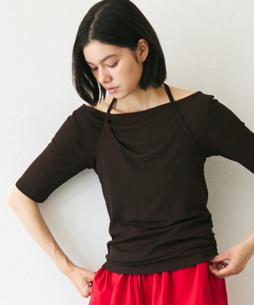 Trish(トリッシュ)の「スラブシアーホルターネックアンサンブル(Tシャツ/カットソー・レディース・ミント/イエロー/ブラウン・MEDIUM)」の2枚目の写真