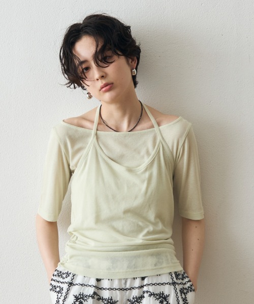 Trish(トリッシュ)の「スラブシアーホルターネックアンサンブル(Tシャツ/カットソー・レディース・ミント/イエロー/ブラウン・MEDIUM)」の1枚目の写真