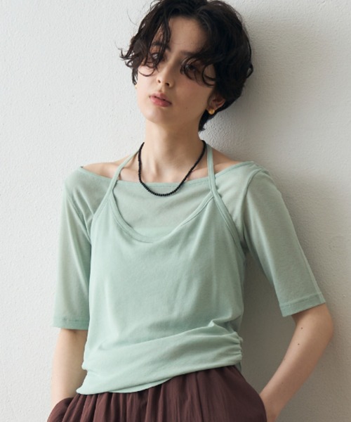Trish(トリッシュ)の「スラブシアーホルターネックアンサンブル(Tシャツ/カットソー・レディース・ミント/イエロー/ブラウン・MEDIUM)」の3枚目の写真