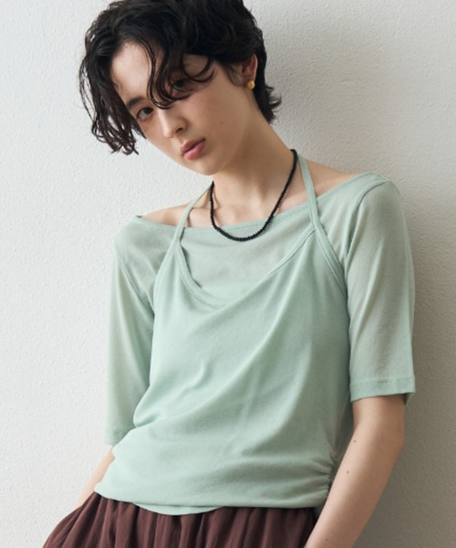 Trish(トリッシュ)の「スラブシアーホルターネックアンサンブル(Tシャツ/カットソー・レディース・ミント/イエロー/ブラウン・MEDIUM)」の16枚目の写真