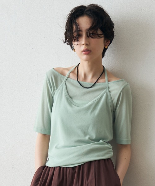 Trish(トリッシュ)の「スラブシアーホルターネックアンサンブル(Tシャツ/カットソー・レディース・ミント/イエロー/ブラウン・MEDIUM)」の17枚目の写真