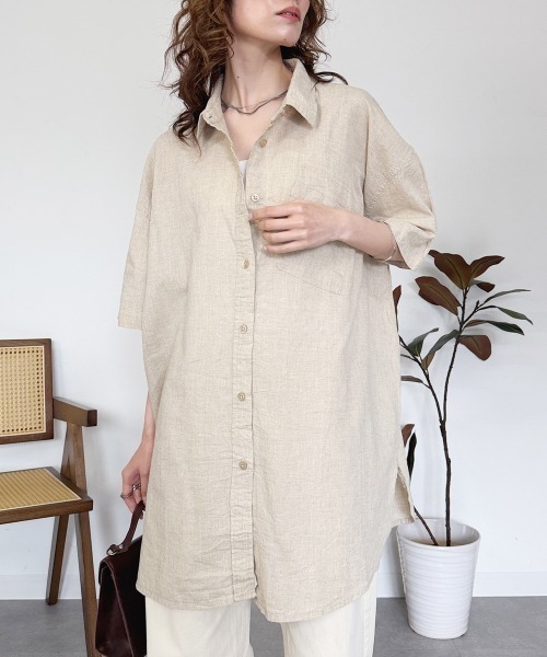 RCD(アールシーディー)の「麻綿オーバーサイズシャツ(シャツ/ブラウス・レディース・ベージュ/ブラック・LL~3L/4L~5L/M-L)」の2枚目の写真