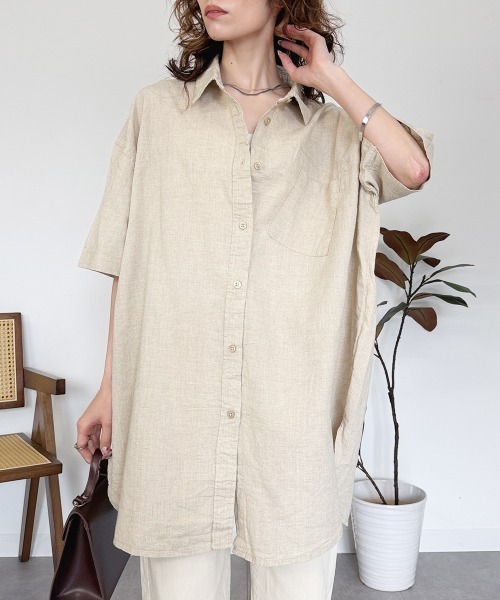RCD(アールシーディー)の「麻綿オーバーサイズシャツ(シャツ/ブラウス・レディース・ベージュ/ブラック・LL~3L/4L~5L/M-L)」の16枚目の写真