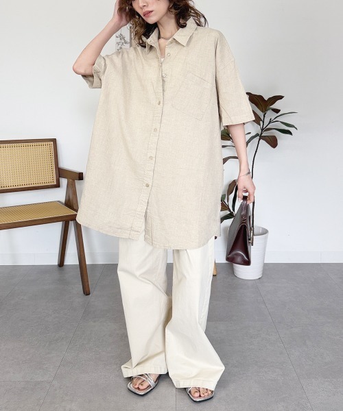 RCD(アールシーディー)の「麻綿オーバーサイズシャツ(シャツ/ブラウス・レディース・ベージュ/ブラック・LL~3L/4L~5L/M-L)」の19枚目の写真